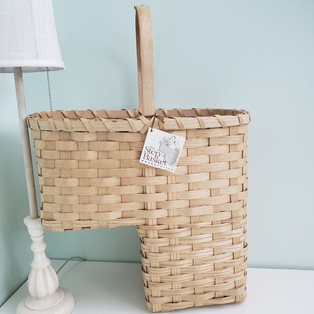 Vintage Basketville 23" Large Stairs Basket Natural Woven Ash Wood Stair Rustic